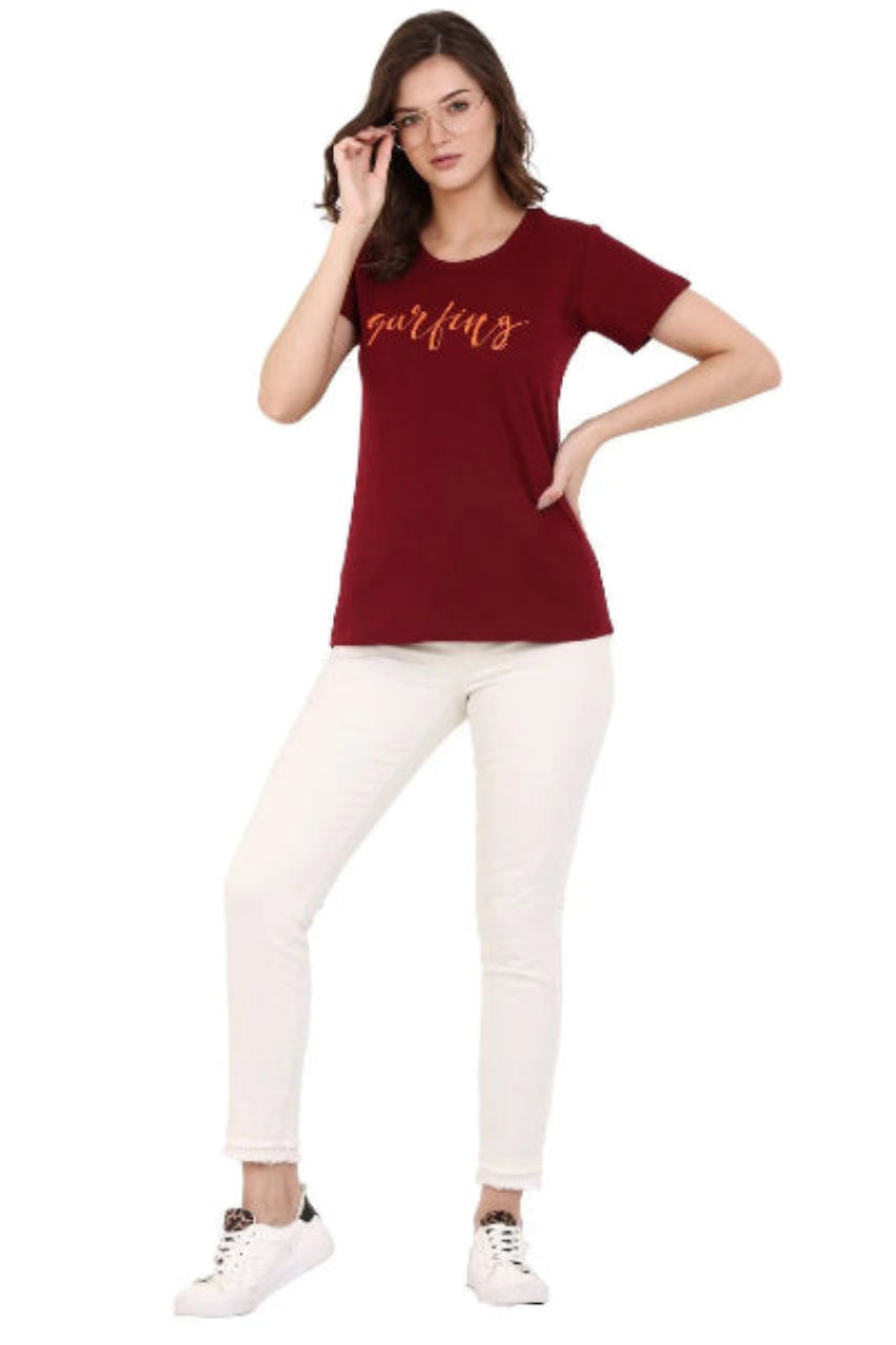 graphic t-shirt for women maroon color